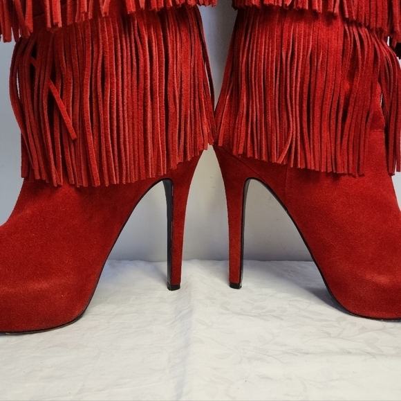 Red Leather Platform Stiletto Boots - Picture 10 of 16